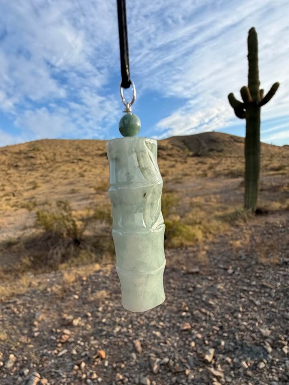 Certified Green Jadeite Bamboo Pendant Necklace